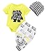 Younger star 3Pcs Newborn Baby Boys Clothes Letter Print Romper+ Casual Pants+Hat Outfits Set (6-12 Months, Short Yellow)