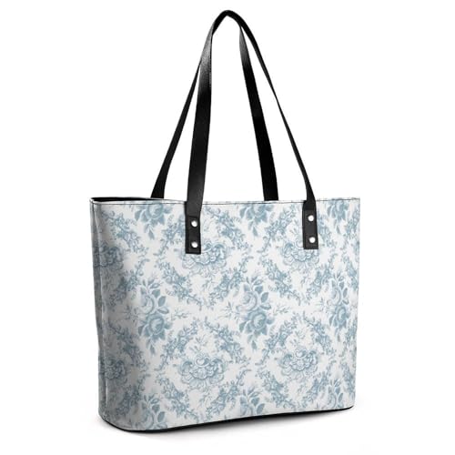Blue And White Floral Toile Leather Handbag Smooth Wrinkle Resistant Lightweight And Convenient3