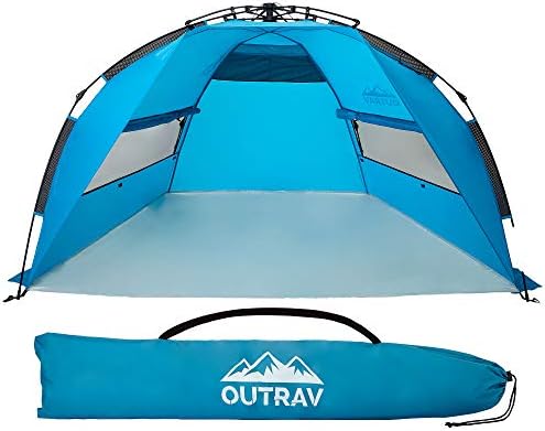 Pop Up Beach Tent – Quick and Easy Set Up, Family Size, Portable Sun and Water Shelter and Shade Canopy – for Fishing, Camping, Hiking and Outdoor Activities – by Outrav