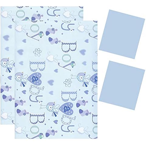 2 Sheets Gift Wrapping Paper & 2 Tags 50cm x 70cm New Born - Baby Shower - Girl Boy (Baby Boy D16) Cover