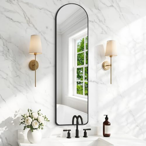 Image of BONEWEI Arched Wall Mirror,16x48 inch Black Arched Mirror Bathroom,Vanity Mirror for Over Sink Metal Frame,Tempered Glass Arch Mirrors for Bedroom,Entryway,Living Room,Home Decor Shatter-Proof