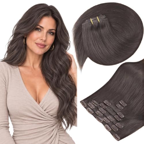 Sunny Hair Clip in Hair Extensions Real Human Hair Smoky Ashy Brown 120g