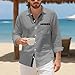 Men's Linen Long Sleeve Shirts Casual Button Down Untucked Shirt Vacation Wedding Shirts with Pocket Fashion Clothes Dark Gray-M