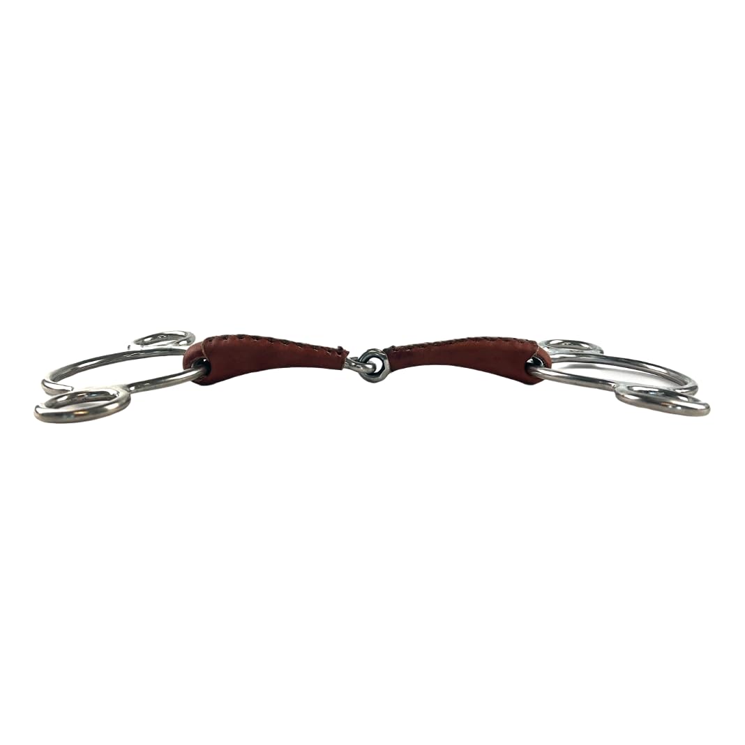 ES0228 JW Gebiss Leder Ledergebiss 3-Ringtrense 3-Ring Einfach Gebrochen anatomisch geformtes maulfreundliches aus Edelstahl Gebissstärke 14 mm (14.5 cm)