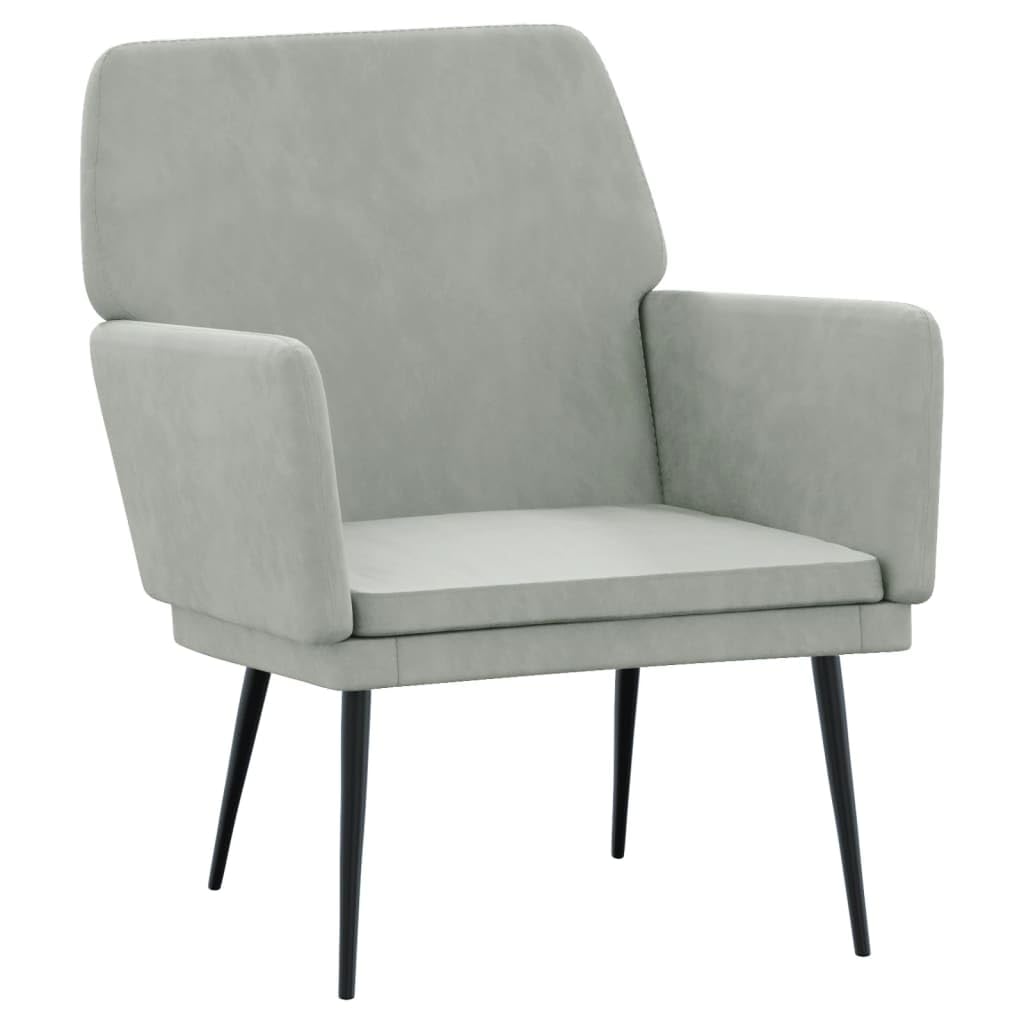 Fotel jasnoszary, 62 x 79 x 79 cm, aksamit, metalowy stelaż, przytulny fotel do salonu, sypialni, wygodny fotel do czytania do wnętrz