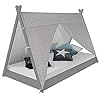 Homestyle4u 1967, kinderbed 90 x 200 cm, tipi bed grijs-wit, tipitent met sterren, houten grenen