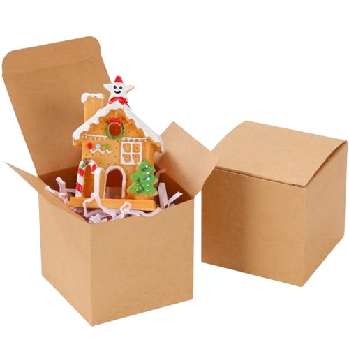 Push-Form Gift Boxes - 3x3x3 Mini Gift Boxes with Lids & Cookie Case for Candy & Candle Packaging - Easy Assembly Cube Boxes for Christmas Gifts Crafting Party Favor (Kraft 3x3x3 IN - 25 Count)