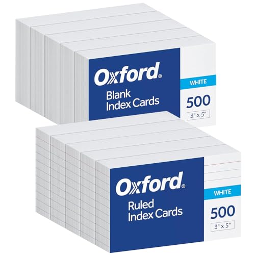 Oxford 3インチ x 5インチ インデックスカードセット - ホワイト、罫線のない空白カード クリエイティブな使い方 & 罫線入りカード きちんとしたメモ、勉強用フラッシュカード、レシピ、ToDoリスト、整理用 1000枚 (各100枚入り5パック)