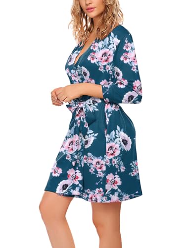 Image of HOTOUCH Womens Robe Lightweight Short Knit Bathrobe Soft Ladies Sleepwear with Pockets