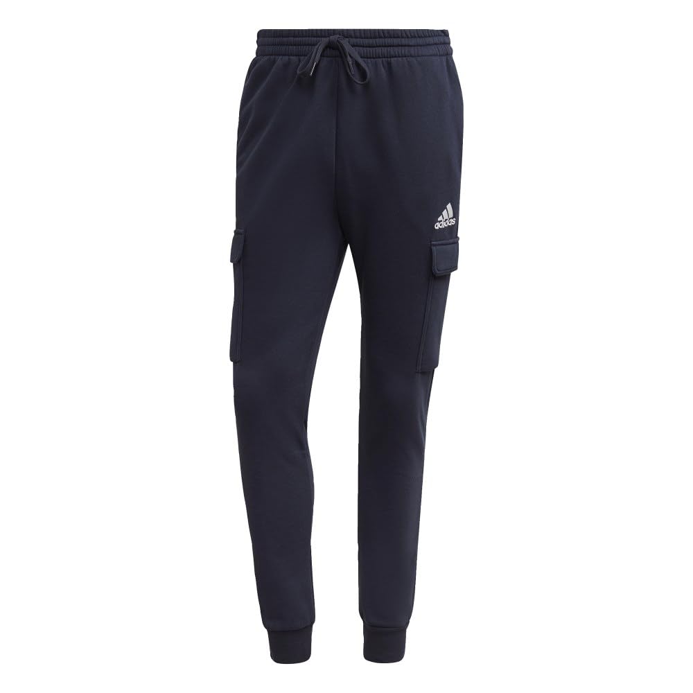 adidas Men's Essentials Fleece Regular Tapered Cargo Pants, Ink/White, Medium