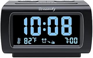 DreamSky Alarm Clock Radio for Bedroom - FM Radio Clock with Battery Backup, USB Charing Port, 1.2 Inch Bold Digit 0%-100% Dimmer, Adjustable Alarm Volume, Temperature, Snooze, Sleep Timer, 12/24H