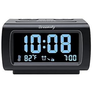 DreamSky Alarm Clock Radio for Bedroom – FM Radio Clock with Battery Backup, USB Charing Port, 1.2 Inch Bold Digit 0%-100% Dimmer, Adjustable Alarm Volume, Temperature, Snooze, Sleep Timer, 12/24H