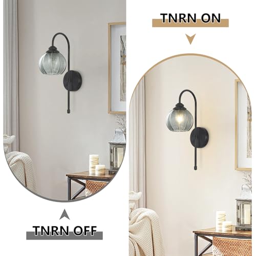 Image of KCO Lighting Smoked Glass Wall Light Large Black Globe Wall Sconce Mid Century Modern Bathroom Vanity Light Fixture Black Long Wall Sconce Farmhouse Hardwire Wall Sconce