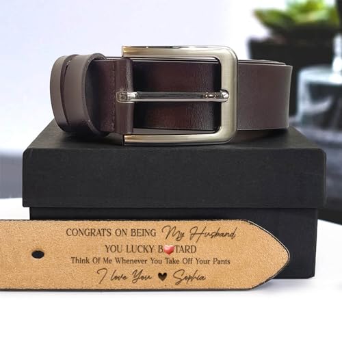 Personalized Congratulations On Being My Husband Belt With Gift Box - Custom Name Engraved Leather 2 Sided Belts Gift For Husband on Father's Day4
