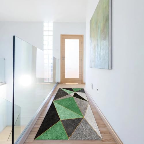Tapis de couloir vert 100 x 800 cm | Tapis lavable antidérapant patchwork - 6