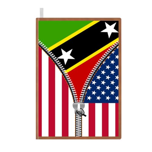 Saint Kitts and Nevis America Flag Printed Zipper Leather Journal for Men Women 100 Pages A5 Ruled Notebook Lined Notepad for Writing Note Taking Travel Diary for Teachers Students College