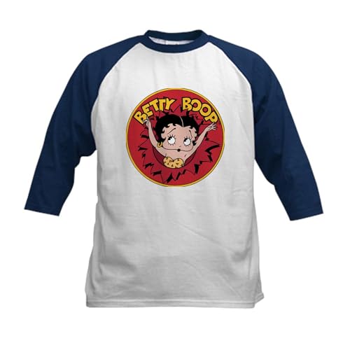 CafePress Betty Boop Busting Out Kids Baseball T Shirt Kids Cotton Baseball Jersey, 3/4 Raglan Sleeve Shirt Navy/White