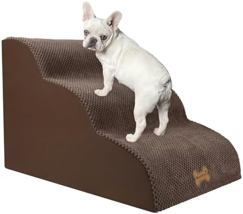 Nepfaivy Hundetreppe für Kleine Hunde, Haustiertreppe 3 Stufen 40cm Hoch | Hunde Treppe für Bett und Sofa aus Hochdichtem Schwamm, mit Abnehmbarem, Waschbarem Bezug und Rutschfeste
