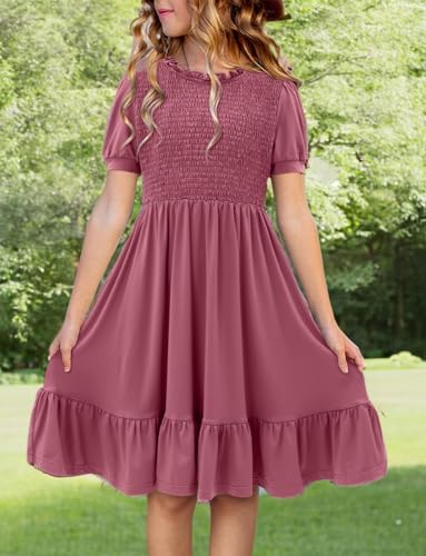 storeofbaby Girls Casual Dress Summer Puff Short Sleeve Smocked Ruffle Dresses4
