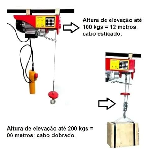 Talha Guincho Elétrico Cabo de Aço 220V 12 Metros 200kg