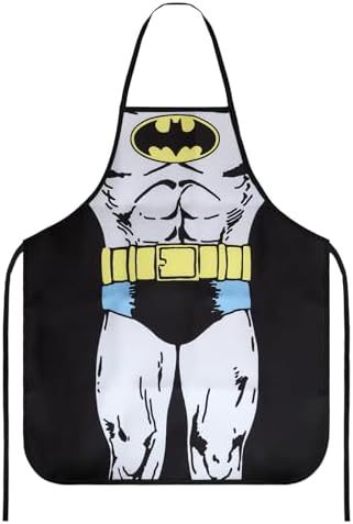 TOPWAYS Funny Novelty Apron, BBQ Baking Kitchen Chef Funny Aprons for Men, Cooking Sexy Aprons Pinafore for Women, Prank Dress Joker Pinny Bib Secret Santa Funny (Batman), Batman, 60*73cm