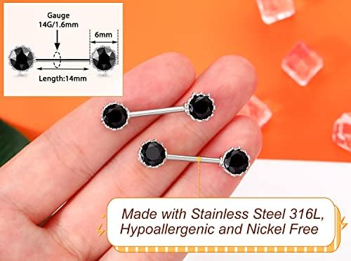 Melighting 14G Nipple Rings Shiny Clear CZ Nipple Bars 316L Surgical Steel Nipple Piercing Bar Nipple Barbell Piercing Jewellery for Women Men