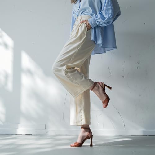 Image of QIY Strappy Heels for Women Heeled Sandals Square Toe Heel Ankle Strap Stiletto Mesh High Heels Dress Shoes