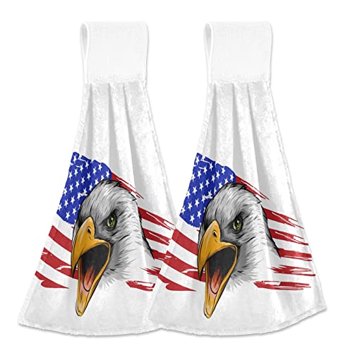 Boccsty Patriotic Star Eagle Hanging Kitchen Towels 2 Pcs Usa Flag 4Th Of July Memorial Day Independence Day Dish Towels Absorbent Hand Towel For Bathroom Farmhouse #TOP6