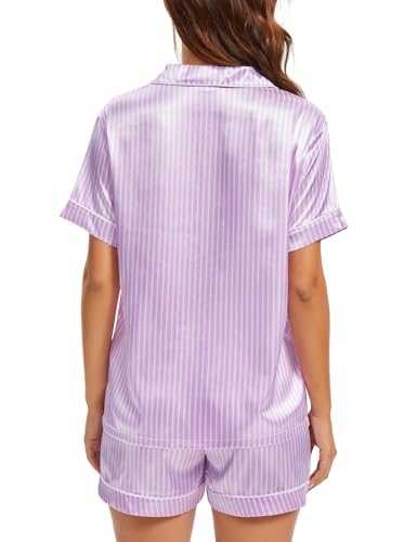 Image of SWOMOG Womens Silk Satin Pajamas Set Short Sleeve Sleepwear Button Down Top and Shorts Loungewear 2 Piece Pjs Set XS-3XL
