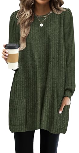 Image of OFEEFAN Long Sleeve Shirts for Women Long Sweaters with Pockets Tunic Tops Loose Fit