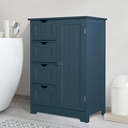 Veikou Bathroom Storage Cabinet With 4 Drawers, Freestanding Small Bathroom Cabinet W/Removable Shelf & Anti-Topping Design, Living Room Organizer Cabinet, Dark Teal #TOP3