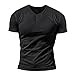 Hommes Slub Henley T-Shirt Court Manche Poids léger Détendu en Forme Décontractée avec 3 Boutons Patte de Boutonnage Col Rond Chemises - Noir - S