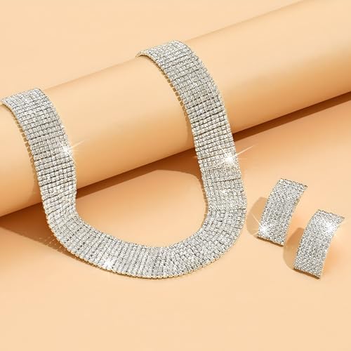 Gargantilla y pendientes de tuerca con diamantes de imitación para mujer 5