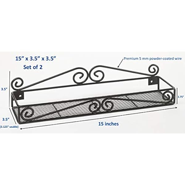 Väggmonterad kryddställ, uppsättning av 2 en-nivå premium handgjorda organisatörer för kök, skafferi, skåpdörr; svart pulverbelagd tung järn av Unum