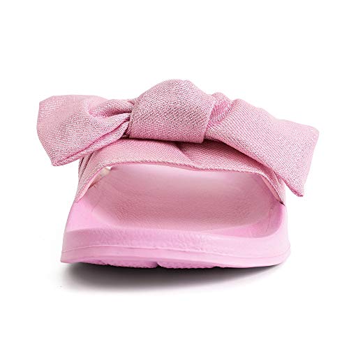 Image of FUNKYMONKEY Women's Bowknot Slides Sandals Comfort Casual Beach Slippers | Soft Denim Fabric Upper & Comfortable EVA Sole, Lightweight Slip-On Slides for Summer, Beach, Pool, and Daily Casual Wear