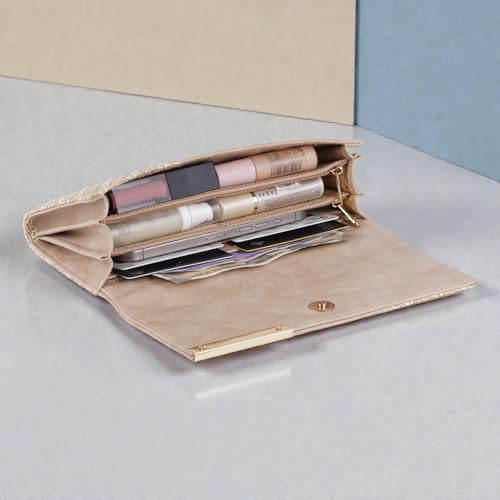 Image of Wallet for Women Girls Stylish Floral Faux Leather with Phone Space Coin Compartment Mobile Storage 4 Card Slots Holder Cash Zip Pockets Hand Clutch for Daily Use Ladies Long Purse (Biege)
