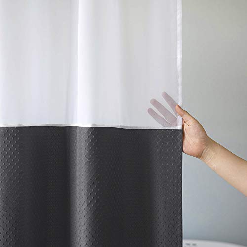 Ufriday Classic Waffle Weave Charcoal Grey Fabric Shower Curtains With Clear Mesh Window 72 X 72 Inch, Durable Polyester Solid Charcoal Shower Curtain For Men And Boys #TOP6