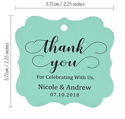 Darling Souvenir Custom Names Thank You For Celebrating With Us Wedding Hang Tags Personalized Party Tags-Mint Green-100 Tags #TOP5