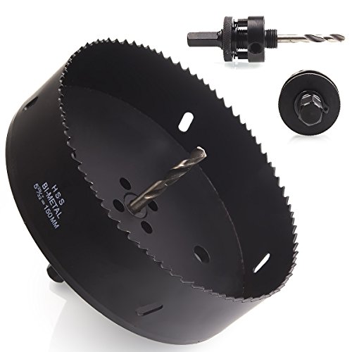 6 inch 150 mm Hole Saw for Cornhole Boards, 38mm Cutting Depth Corn Hole Drilling Cutter & Hex Shank Arbor for Cornhole Game/BI-Metal & HSS Heavy Duty Steel(Black)