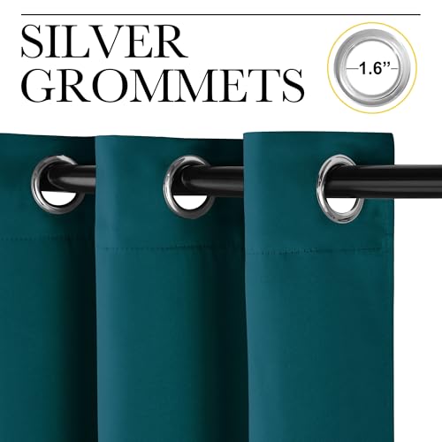 Image of NICETOWN Teal Blackout Cafe Faux Silk Curtains for Small Windows, 42 inch Wide by 63 inch Long, 2 Panels, Grommet Thermal Insulated Blackout Satin Drapes for Bedroom
