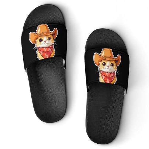 Meowdy Cowboys Cat Shower Slippers for Women Men Casual Non-Slip Slide Sandals Beach Bathroom Shoes