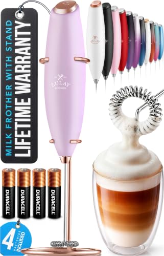 Image of Zulay Kitchen Powerful Milk Frother Wand With Duracell Batteries - Ultra Fast Handheld Drink Mixer - Electric Whisk Foam Maker for Coffee, Lattes, Cappuccino & Matcha - Z1 Motor - Lilac & Rose Gold