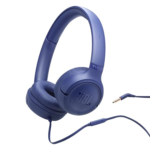 JBL Tune 530 - Wired on-Ear Headphones with a 3.5mm aux Jack and JBL Pure Bass Sound, Tangle-Free Flat Cable, Hands-Free Calls, Lightweight, Comfortable, and Foldable - Blue