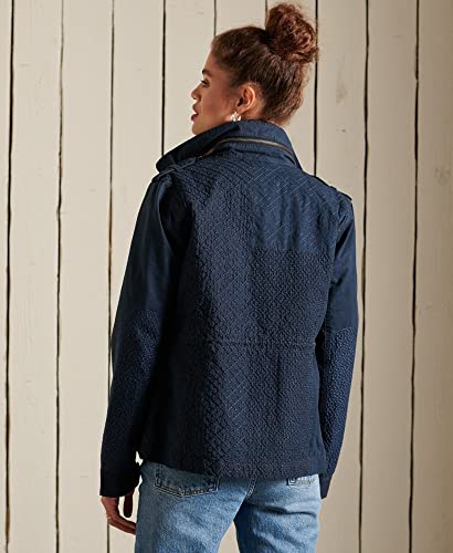 Superdry Womens Embroidered Rookie Military Jacket, Relaxed Fit Nordic Chrome Navy Size 4 #TOP2