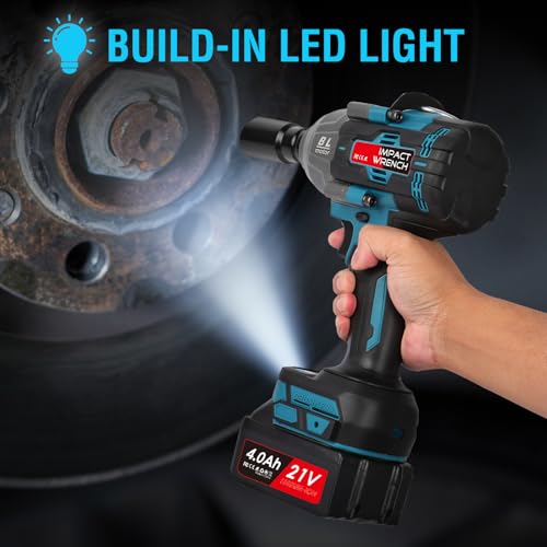 Mistro Avvitatore A Impulsi 21V 1000Nm Senza Spazzole: 1/2" Avvitatore A Batteria 2 Batterie 4.0Ah, Avvitatore Ad Impulsi Con Led E Set 6 Dadi Per Auto, Gommista, Fai Da Te E Professionisti - 9