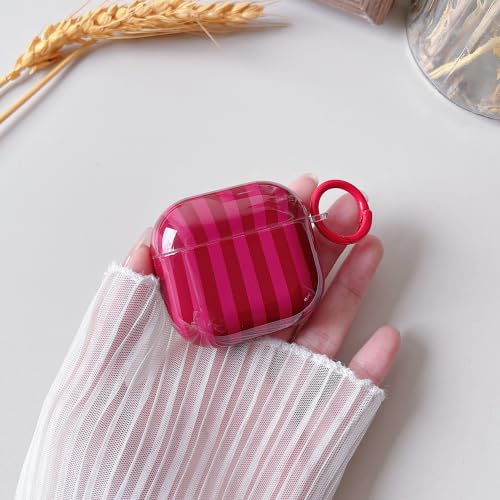 Image of MINSCOSE for AirPods 4 Case,Cute Striped Aesthetic Pattern Design with Trendy Keychain Ring,Soft TPU Protective Shockproof Cover with Cleaner Kit for Girls Women for Airpods 4-Burgundy