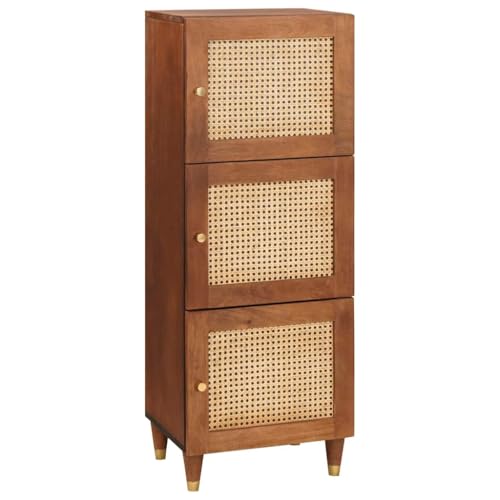 GeenYuu Hoher Schrank Braun aus massivem Mangoholz und Rattan, 40 x...