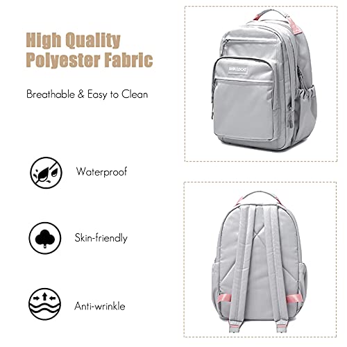 Casual Backpack Men Women 15.6 inch Laptop Daypacks Bag Rucksack for Hiking Camping Travel Outdoor Activities Waterproof PolyesterGrey Pink3