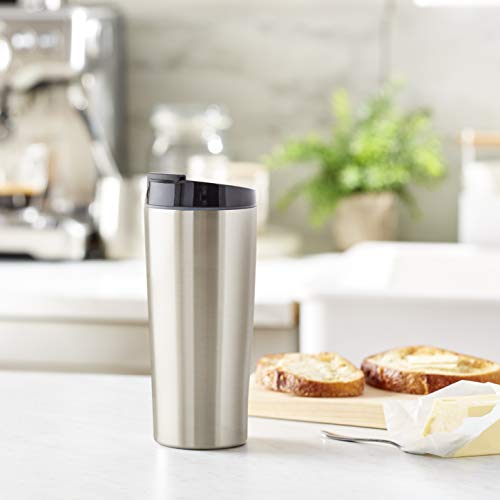 Amazon Basics Stainless Steel Tumbler With Flip Lid, Vacuum Insulated – 20-Ounce, 2-Pack, Silver #TOP4