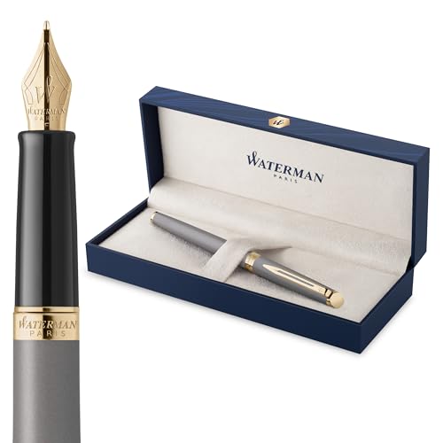 Waterman Hémisphère Stylo plume | L'édition discrète | Gris Pierre | plume fine en acier inoxydable | Encre bleue | Coffret cadeau